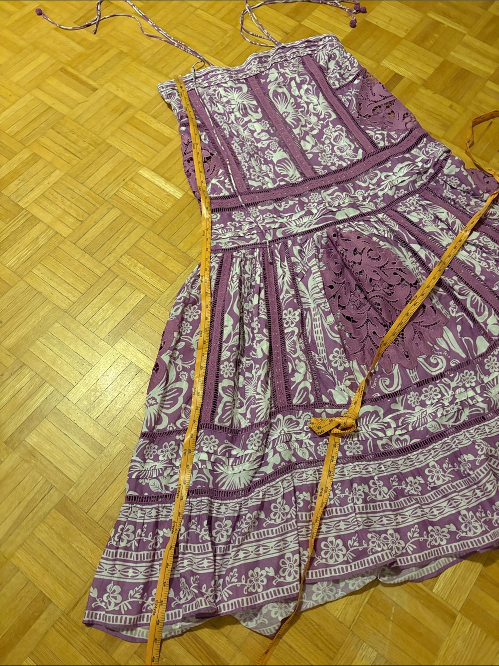 Farm Rio Boho Floral Mauve and Cream Tiered dress - Picture 3 of 16